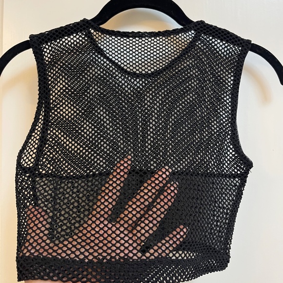 Black Mesh Crop Top with Rhinestone Detail Size S - Picture 6 of 6